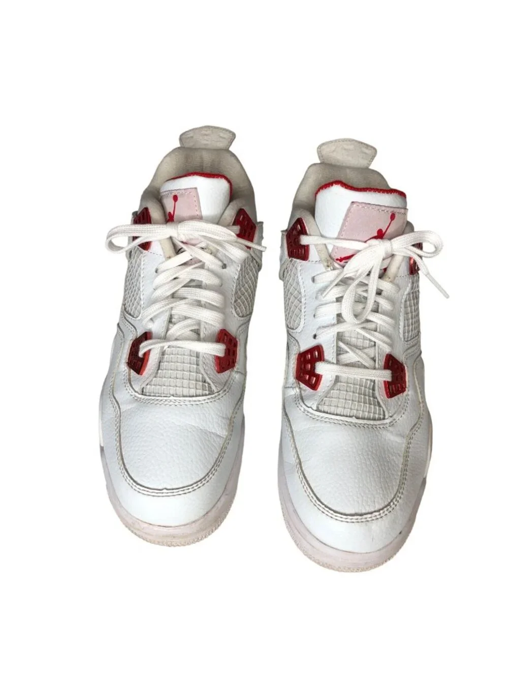 Air Jordan 4 Retro Red Metallic Sneakers Mens 7 White Shoes Athletic Basketball